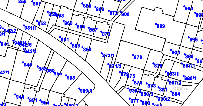 Parcela st. 871/1 v KÚ Most II, Katastrální mapa