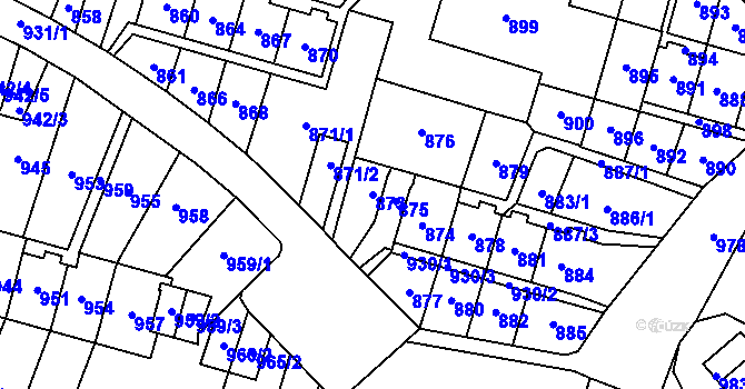Parcela st. 873 v KÚ Most II, Katastrální mapa