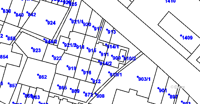 Parcela st. 911 v KÚ Most II, Katastrální mapa