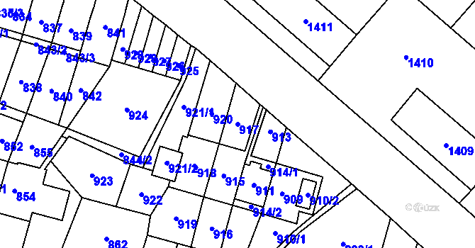 Parcela st. 917 v KÚ Most II, Katastrální mapa
