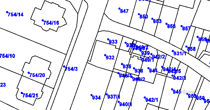 Parcela st. 932 v KÚ Most II, Katastrální mapa