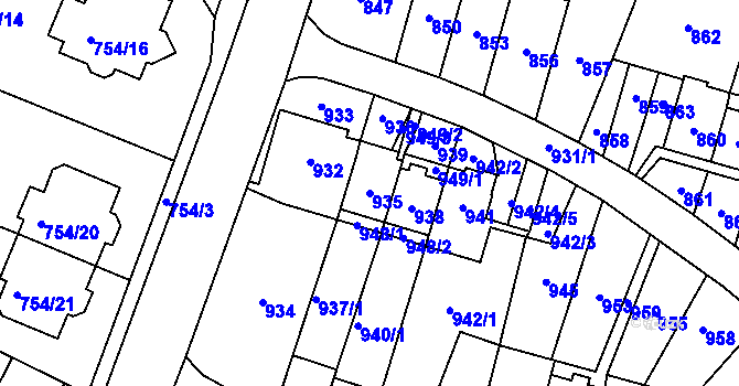 Parcela st. 935 v KÚ Most II, Katastrální mapa