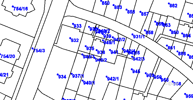 Parcela st. 938 v KÚ Most II, Katastrální mapa