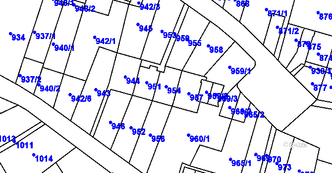 Parcela st. 954 v KÚ Most II, Katastrální mapa