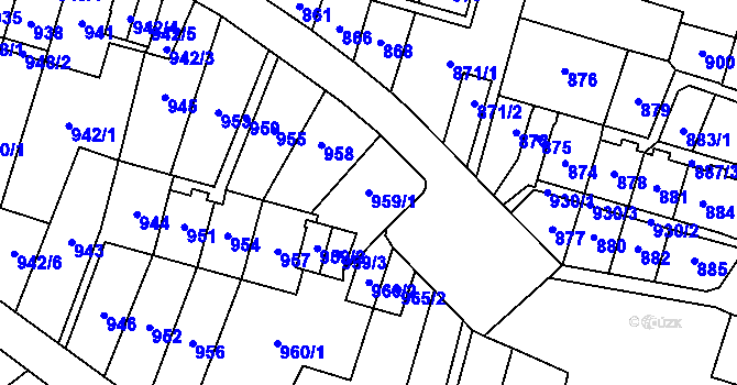 Parcela st. 959/1 v KÚ Most II, Katastrální mapa