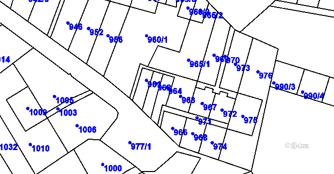 Parcela st. 964 v KÚ Most II, Katastrální mapa