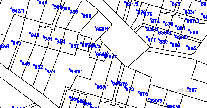 Parcela st. 965/2 v KÚ Most II, Katastrální mapa