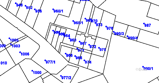 Parcela st. 967 v KÚ Most II, Katastrální mapa