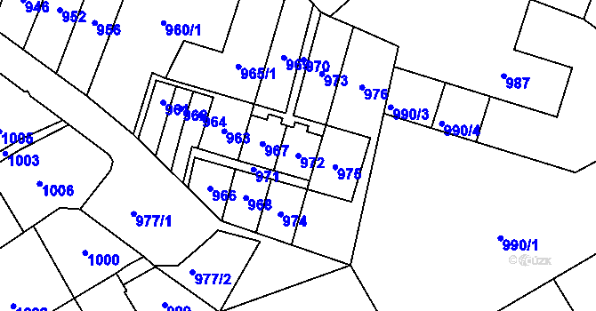 Parcela st. 972 v KÚ Most II, Katastrální mapa