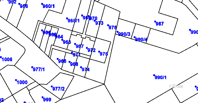 Parcela st. 975 v KÚ Most II, Katastrální mapa