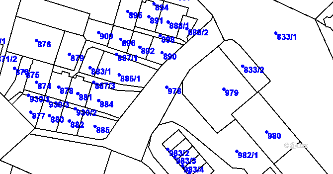 Parcela st. 978 v KÚ Most II, Katastrální mapa