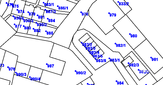 Parcela st. 983/2 v KÚ Most II, Katastrální mapa