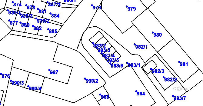 Parcela st. 983/4 v KÚ Most II, Katastrální mapa
