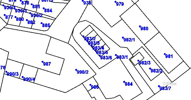 Parcela st. 983/5 v KÚ Most II, Katastrální mapa