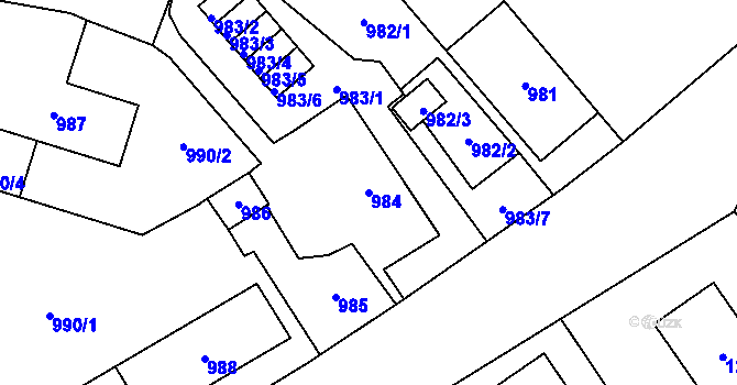 Parcela st. 984 v KÚ Most II, Katastrální mapa