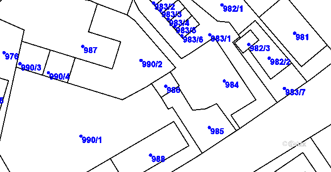 Parcela st. 986 v KÚ Most II, Katastrální mapa