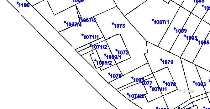 Parcela st. 1069/1 v KÚ Most II, Katastrální mapa
