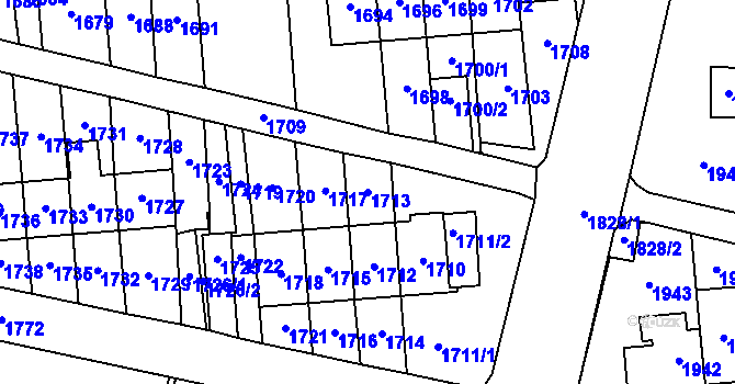 Parcela st. 1713 v KÚ Most II, Katastrální mapa