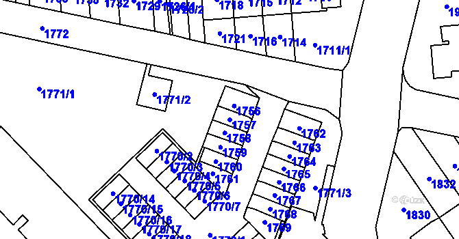 Parcela st. 1757 v KÚ Most II, Katastrální mapa