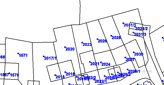 Parcela st. 2023 v KÚ Most II, Katastrální mapa