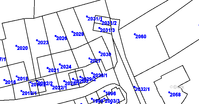 Parcela st. 2030 v KÚ Most II, Katastrální mapa