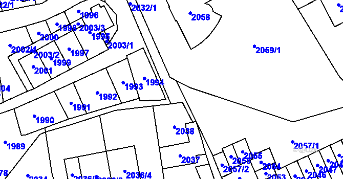 Parcela st. 2032 v KÚ Most II, Katastrální mapa