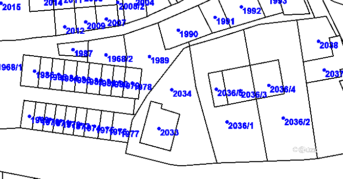 Parcela st. 2034 v KÚ Most II, Katastrální mapa