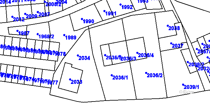 Parcela st. 2036/5 v KÚ Most II, Katastrální mapa