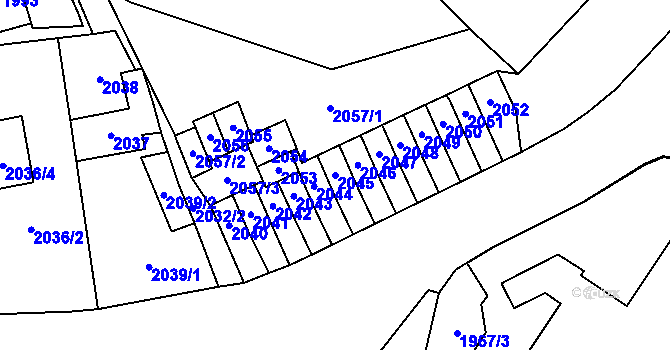 Parcela st. 2045 v KÚ Most II, Katastrální mapa