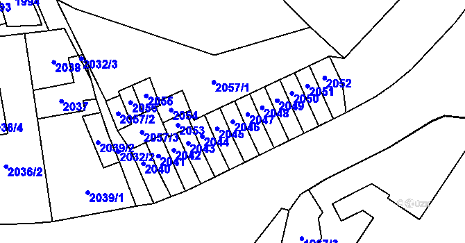 Parcela st. 2046 v KÚ Most II, Katastrální mapa