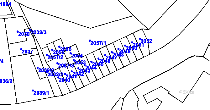 Parcela st. 2047 v KÚ Most II, Katastrální mapa
