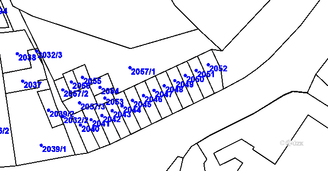 Parcela st. 2048 v KÚ Most II, Katastrální mapa