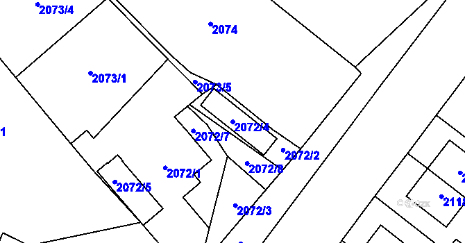 Parcela st. 2072/4 v KÚ Most II, Katastrální mapa