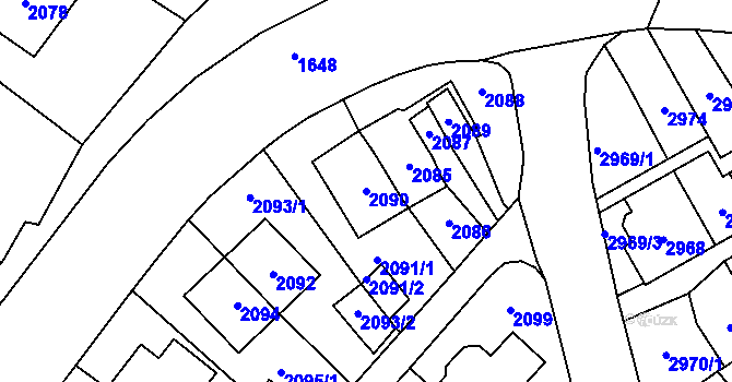 Parcela st. 2090 v KÚ Most II, Katastrální mapa