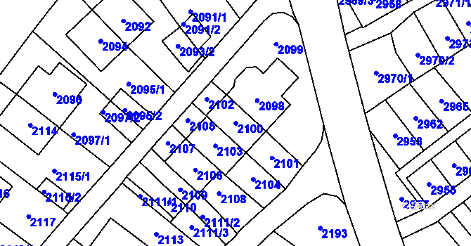 Parcela st. 2100 v KÚ Most II, Katastrální mapa