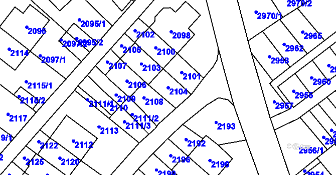 Parcela st. 2104 v KÚ Most II, Katastrální mapa