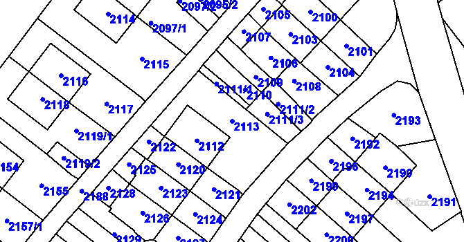 Parcela st. 2113 v KÚ Most II, Katastrální mapa
