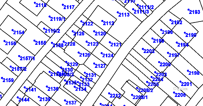 Parcela st. 2124 v KÚ Most II, Katastrální mapa