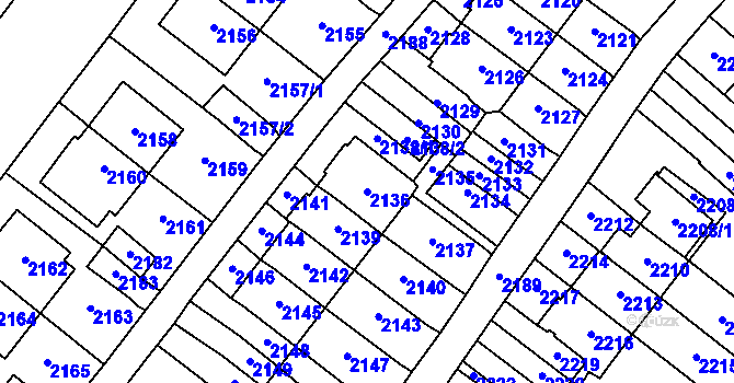 Parcela st. 2136 v KÚ Most II, Katastrální mapa