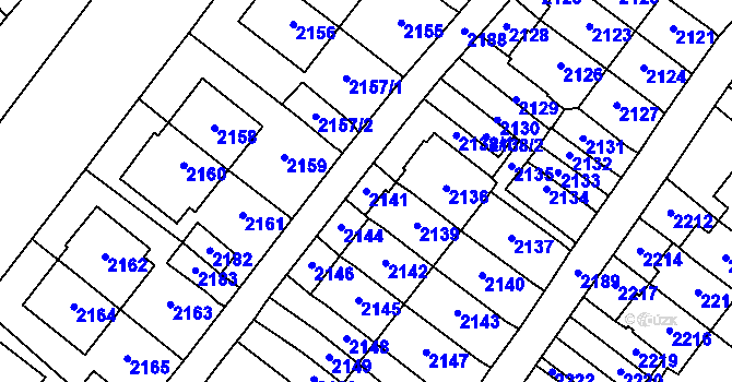 Parcela st. 2141 v KÚ Most II, Katastrální mapa