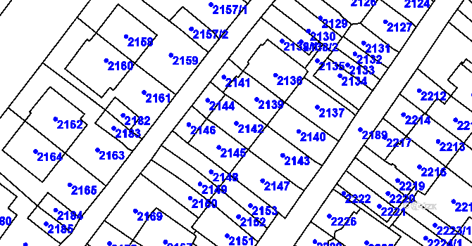 Parcela st. 2142 v KÚ Most II, Katastrální mapa