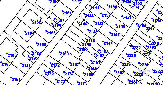 Parcela st. 2149 v KÚ Most II, Katastrální mapa