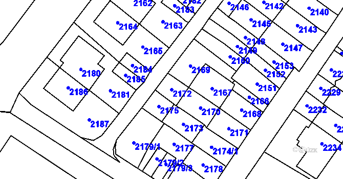 Parcela st. 2172 v KÚ Most II, Katastrální mapa