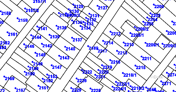 Parcela st. 2189 v KÚ Most II, Katastrální mapa