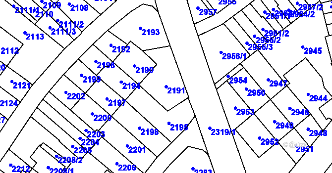 Parcela st. 2191 v KÚ Most II, Katastrální mapa