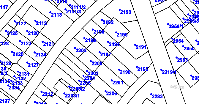 Parcela st. 2197 v KÚ Most II, Katastrální mapa