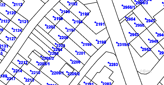 Parcela st. 2198 v KÚ Most II, Katastrální mapa