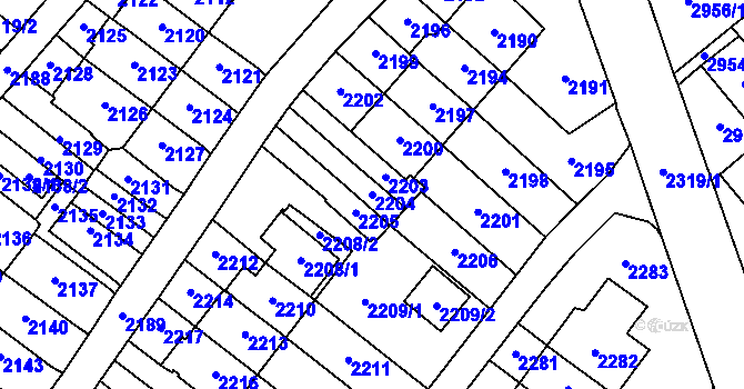 Parcela st. 2204 v KÚ Most II, Katastrální mapa