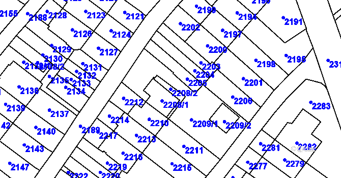 Parcela st. 2208/2 v KÚ Most II, Katastrální mapa