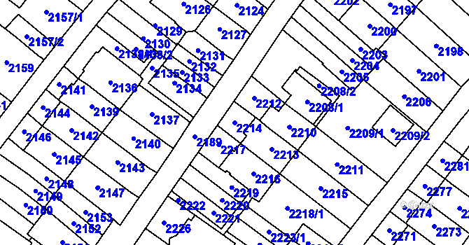 Parcela st. 2214 v KÚ Most II, Katastrální mapa